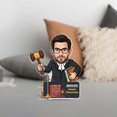 Personalized Advocate Caricature Standee with Shaking Head, Gift for Lawyer & Advocate, Office Desk Decor Caricature for Lawyer Law Student Solar Powered Moving Head